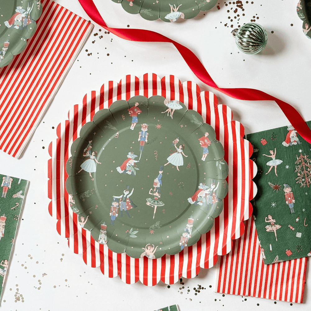 Nutcracker Scalloped Dessert Plates (12pcs) - Josi James - 8.5 Inch Plate