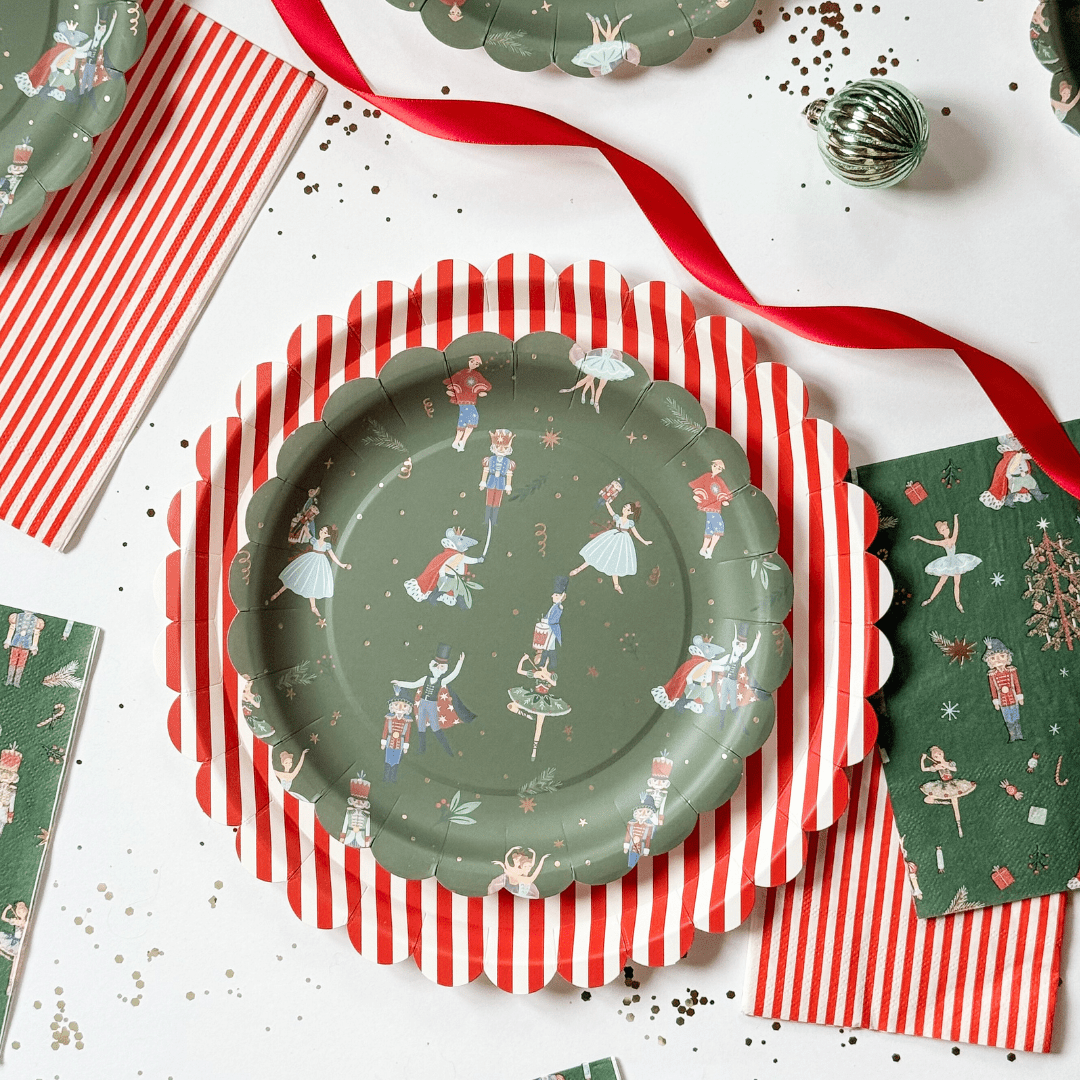 Nutcracker Scalloped Dessert Plates (12pcs) - Josi James - 8.5 Inch Plate
