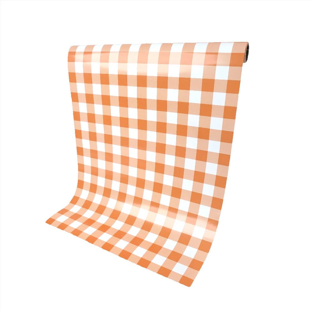 Orange Gingham Table Runner – 18" x 120" Disposable Paper Table Runner - Josi James - Table Runner