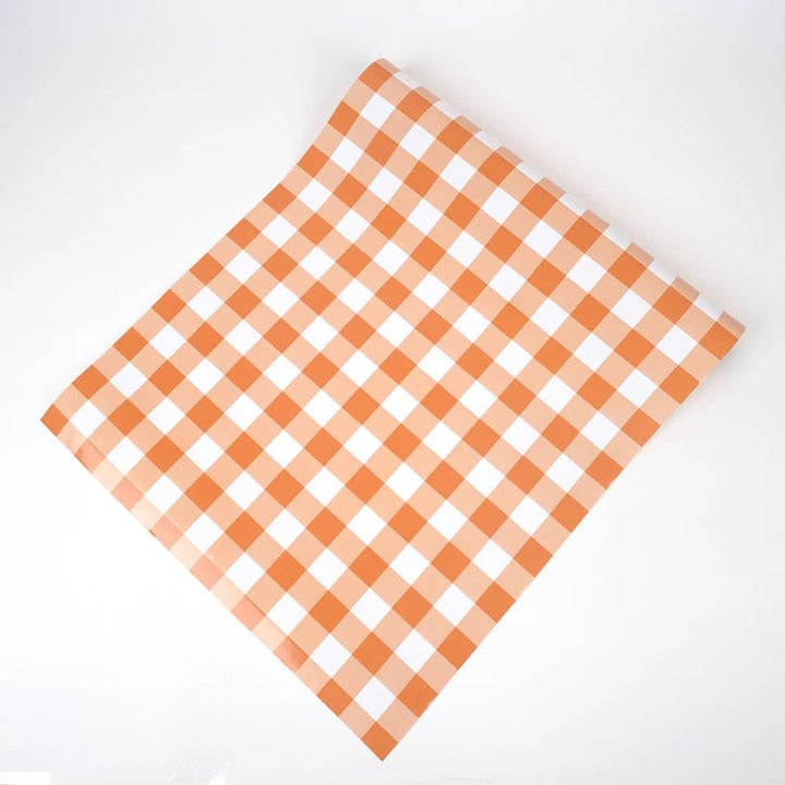 Orange Gingham Table Runner – 18" x 120" Disposable Paper Table Runner - Josi James - Table Runner