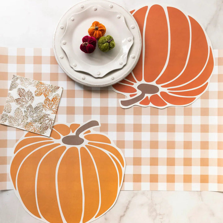Orange Gingham Table Runner – 18" x 120" Disposable Paper Table Runner - Josi James - Table Runner