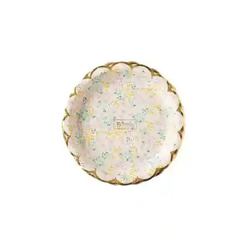 Pastel Floral Spring Dessert Plates – 7" Scalloped with Gold Foil (8pcs) - Josi James - 7 Inch Plate