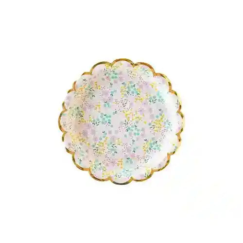 Pastel Floral Spring Dessert Plates – 7" Scalloped with Gold Foil (8pcs) - Josi James - 7 Inch Plate