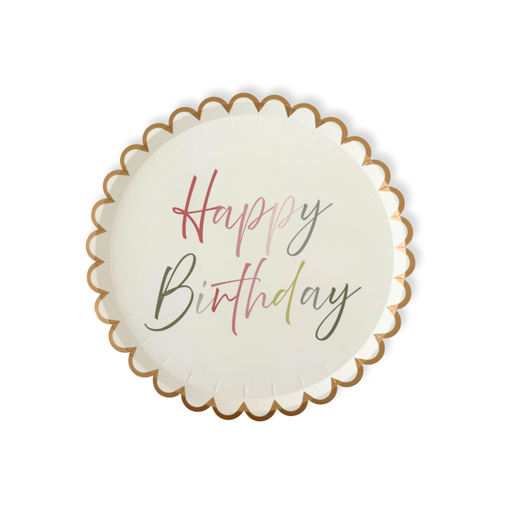 Pastel Scalloped Happy Birthday Salad Plate, 12pcs - Josi James - 8.5 Inch Plate