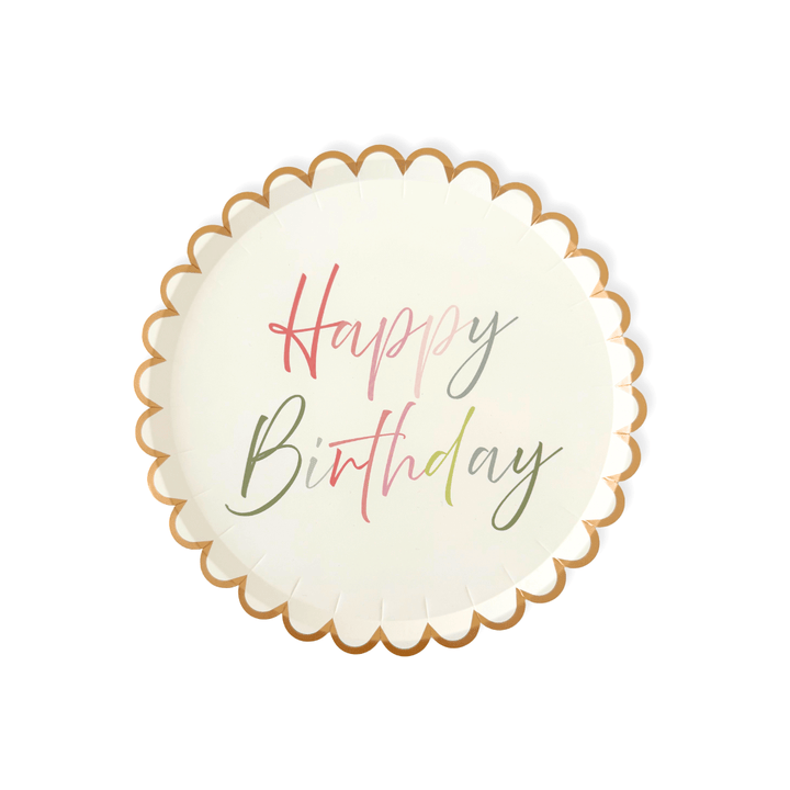 Pastel Scalloped Happy Birthday Salad Plate, 12pcs - Josi James - 8.5 Inch Plate