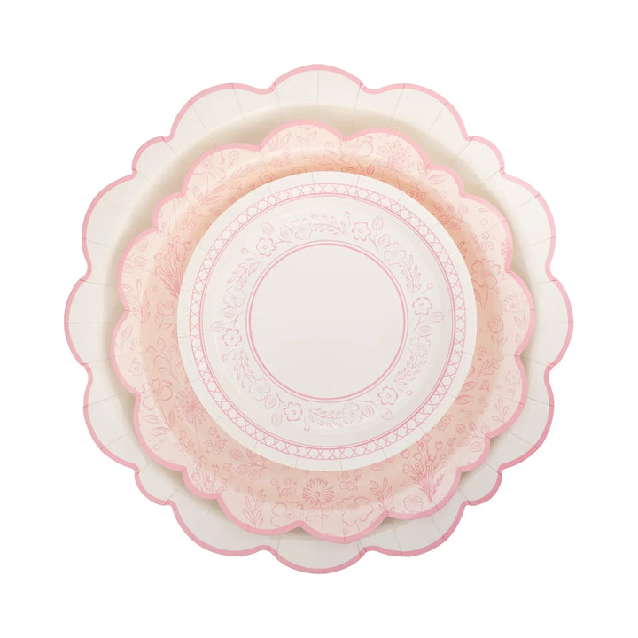 Pink Baby Shower Floral Dessert Plates – 7" Pink Toile Party Plates (8ct) - Josi James - 7 Inch Plate