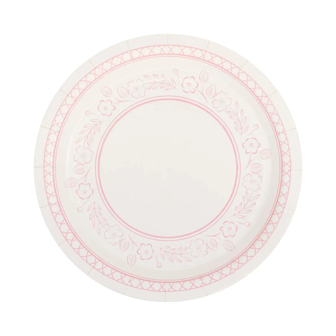 Pink Baby Shower Floral Dessert Plates – 7" Pink Toile Party Plates (8ct) - Josi James - 7 Inch Plate
