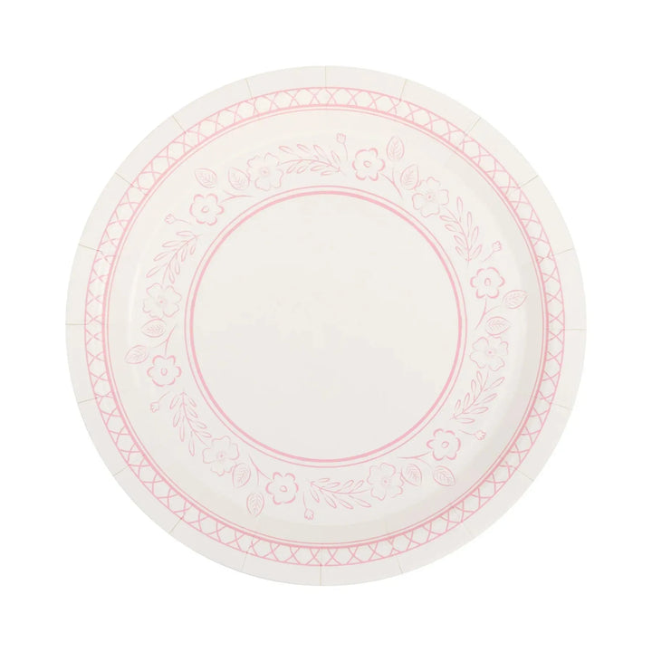 Pink Baby Shower Floral Dessert Plates – 7" Pink Toile Party Plates (8ct) - Josi James - 7 Inch Plate