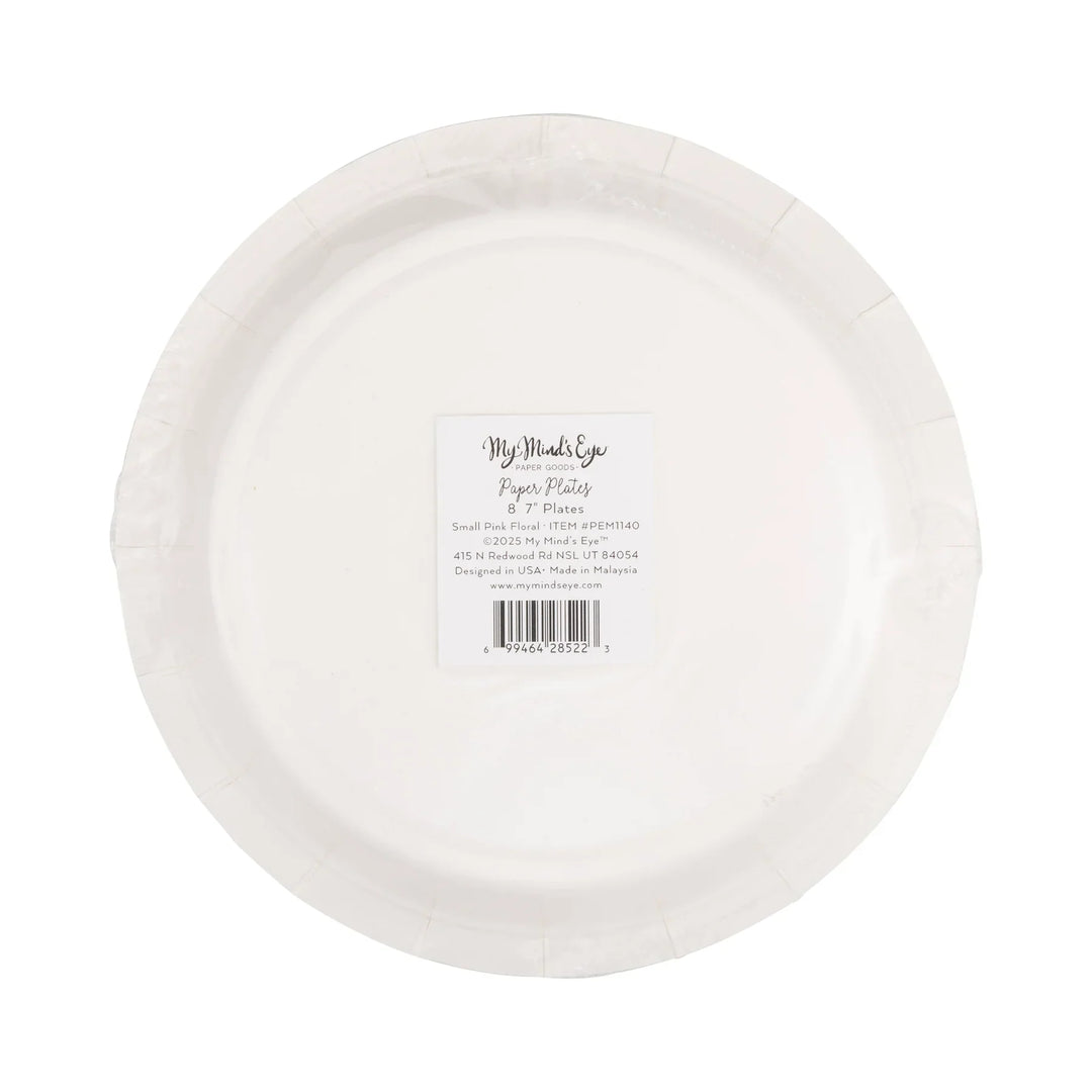 Pink Baby Shower Floral Dessert Plates – 7" Pink Toile Party Plates (8ct) - Josi James - 7 Inch Plate