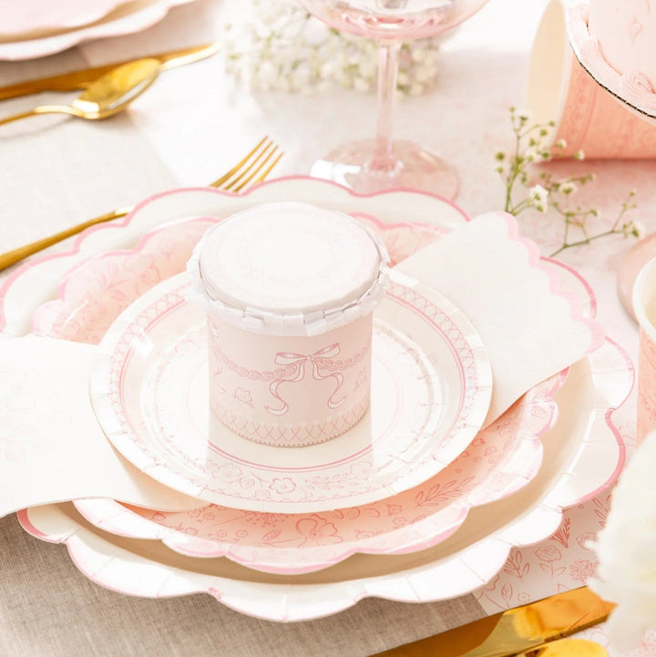 Pink Baby Shower Floral Dessert Plates – 7" Pink Toile Party Plates (8ct) - Josi James - 7 Inch Plate