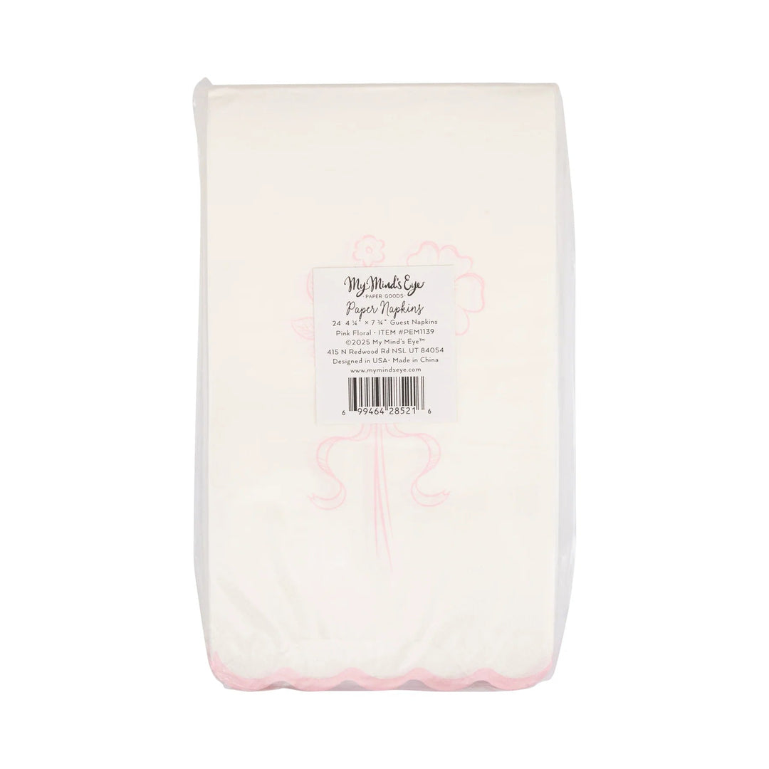 Pink Floral Guest Napkins – Elegant Baby Shower Paper Napkins (24ct) - Josi James - Tall Napkins