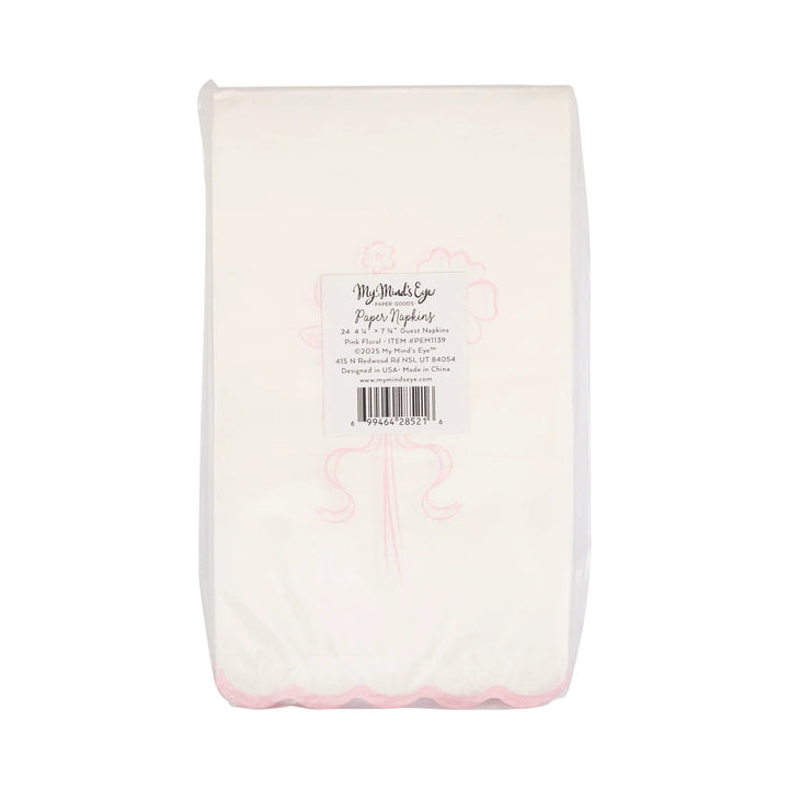 Pink Floral Guest Napkins – Elegant Baby Shower Paper Napkins (24ct) - Josi James - Tall Napkins