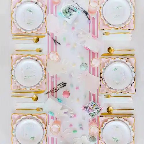 Pink Gingham Easter Dinner Plates – Scalloped 9" Gold Foil - Josi James - 9 Inch Plate