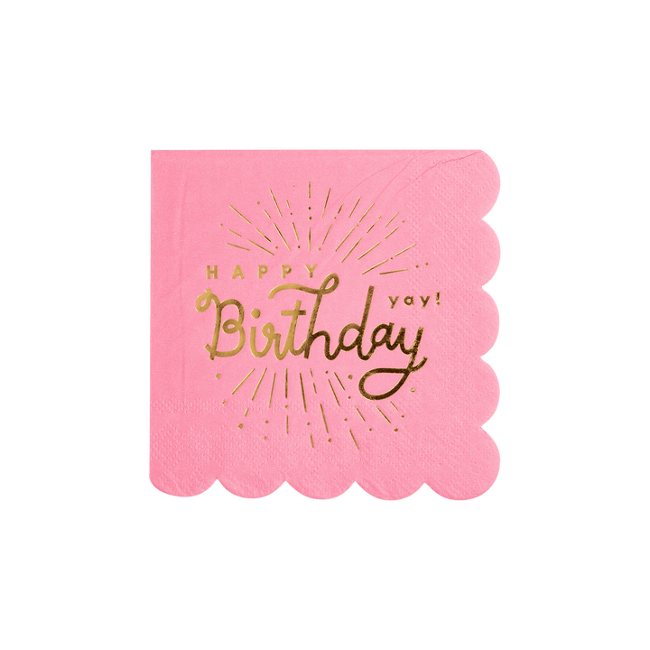Pink Happy Birthday Cocktail Napkins – (32pcs) - Josi James - Small Napkins