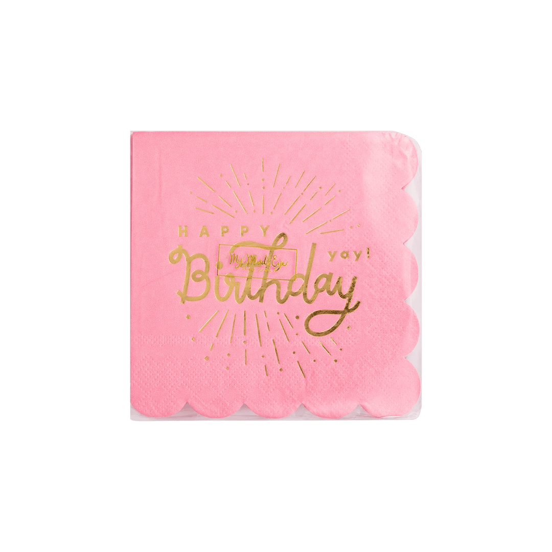 Pink Happy Birthday Cocktail Napkins – (32pcs) - Josi James - Small Napkins