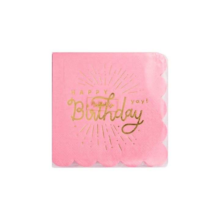 Pink Happy Birthday Cocktail Napkins – (32pcs) - Josi James - Small Napkins