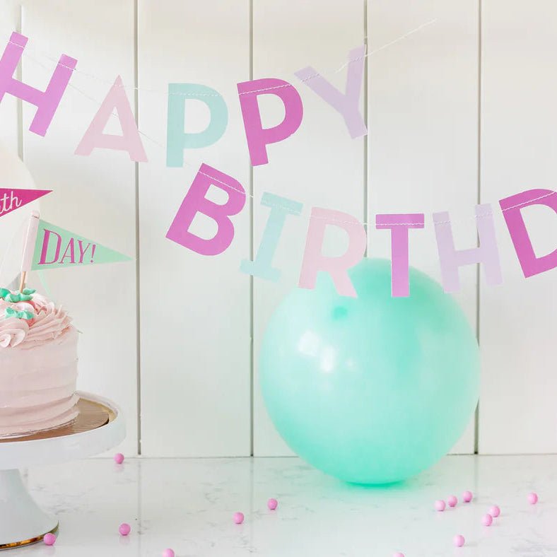 Pink Mermaid Happy Birthday Banner – 2 - Piece Set - Josi James - Banners