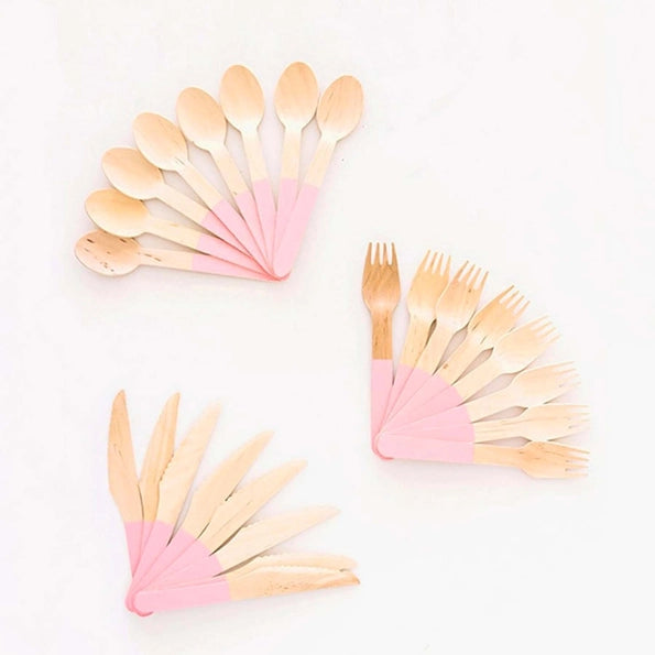 Pastel Pink Wooden Utensil Set - 24pcs, view 2