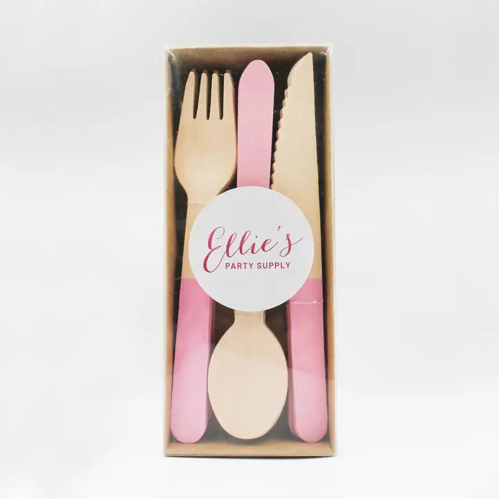 Pastel Pink Wooden Utensil Set - 24pcs, view 3