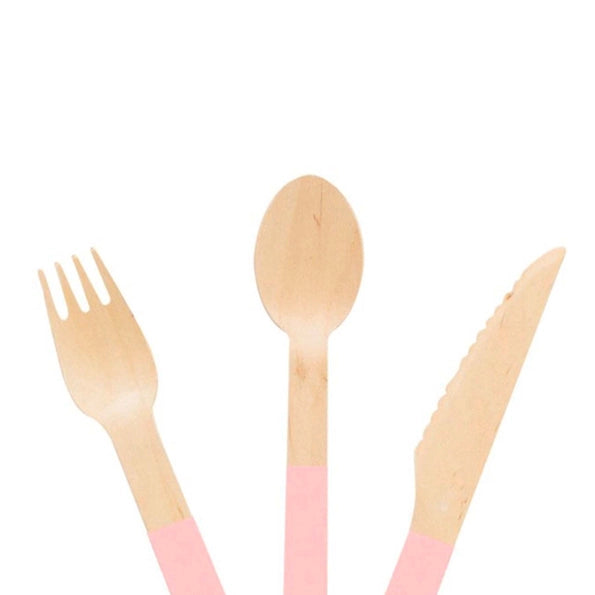 Pastel Pink Wooden Utensil Set - 24pcs