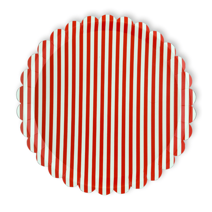 Red & White Candy Stripe Scalloped Dinner Plates (12pcs) - Josi James - 10.5 Inch Plate