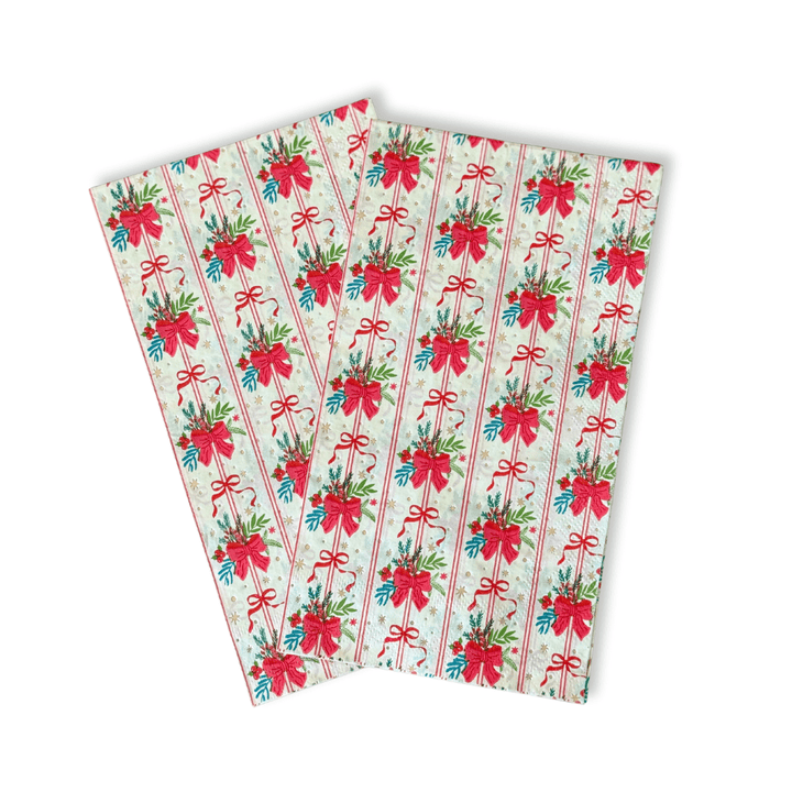 Ribbons & Cheer Gingerbread Bow Guest Napkins (24pcs) - Josi James - Tall Napkins