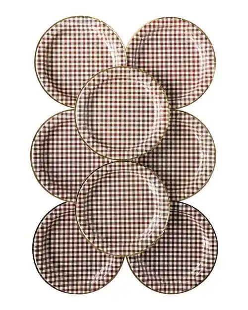 Rustic Gingham Check Plates – 11" Round with Gold Foil (8pcs) - Josi James - 11 Inch Plate