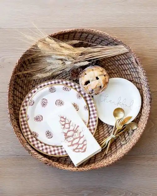 Rustic Gingham Check Plates – 11" Round with Gold Foil (8pcs) - Josi James - 11 Inch Plate