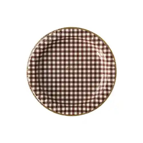 Rustic Gingham Check Plates – 11" Round with Gold Foil (8pcs) - Josi James - 11 Inch Plate