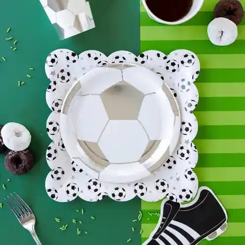 Soccer Ball Paper Plates – 8" Silver Foil Party Plates (8pcs) - Josi James - 8 Inch Plate