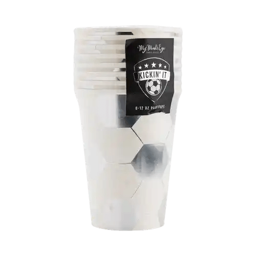 Soccer Party Cups – 12oz Silver Foil Game Day, (8pcs) - Josi James - Cups