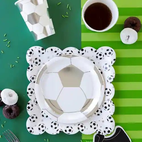 Soccer Party Cups – 12oz Silver Foil Game Day, (8pcs) - Josi James - Cups