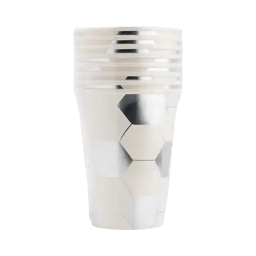Soccer Party Cups – 12oz Silver Foil Game Day, (8pcs) - Josi James - Cups