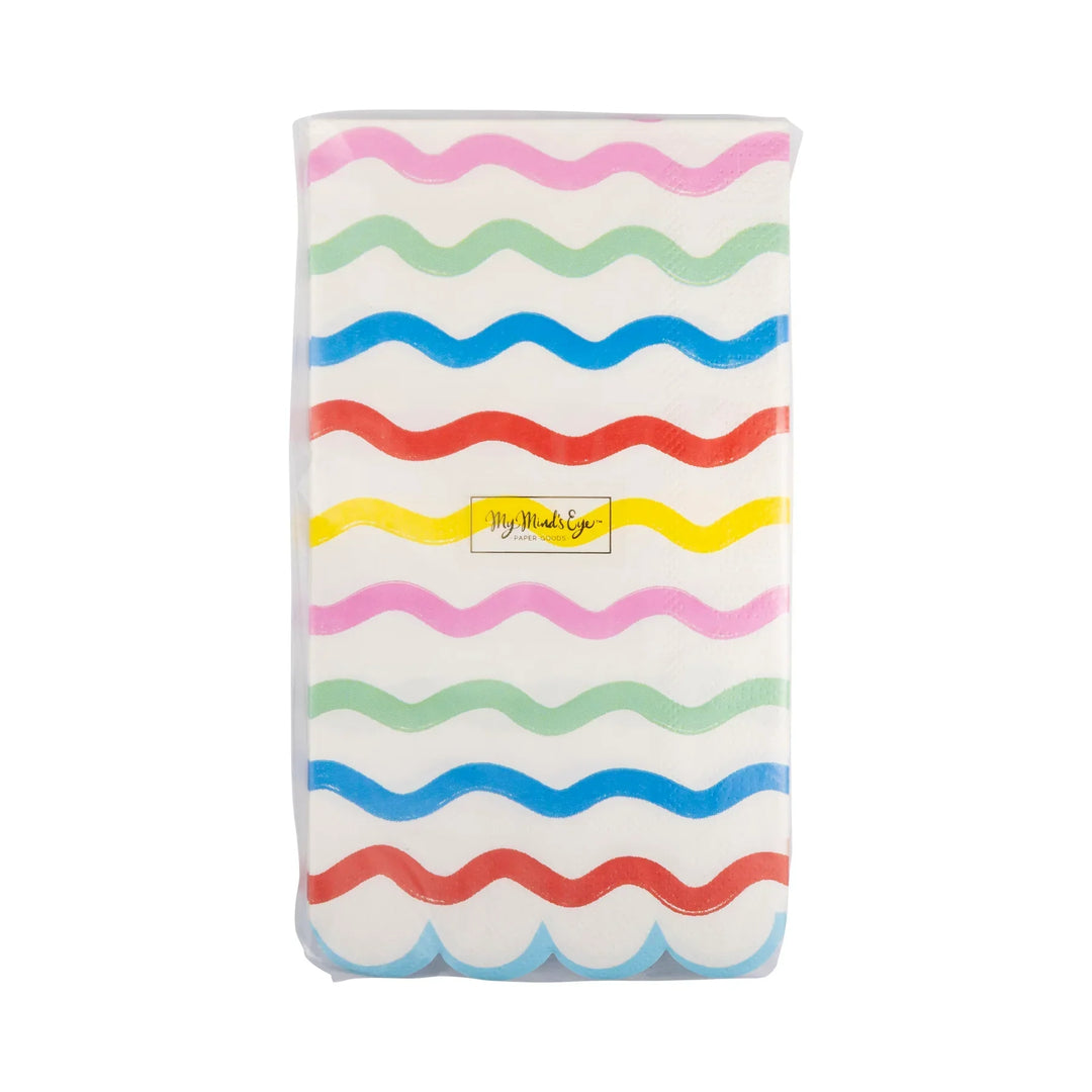 Squiggle Guest Napkins – 4.25" x 7.75" Colorful Party Napkins for Birthdays & Celebrations (24ct) - Josi James - Tall Napkins