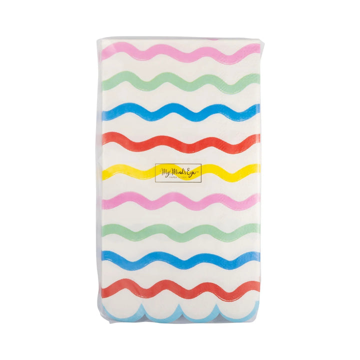 Squiggle Guest Napkins – 4.25" x 7.75" Colorful Party Napkins for Birthdays & Celebrations (24ct) - Josi James - Tall Napkins
