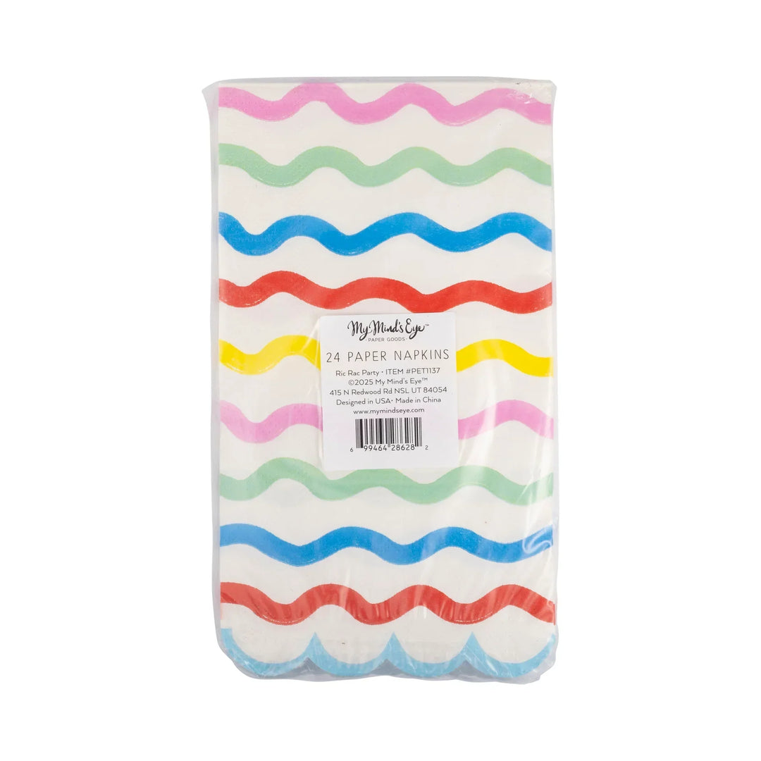 Squiggle Guest Napkins – 4.25" x 7.75" Colorful Party Napkins for Birthdays & Celebrations (24ct) - Josi James - Tall Napkins
