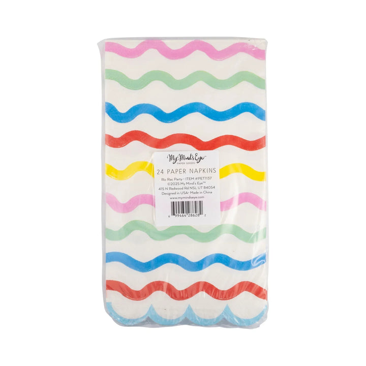 Squiggle Guest Napkins – 4.25" x 7.75" Colorful Party Napkins for Birthdays & Celebrations (24ct) - Josi James - Tall Napkins