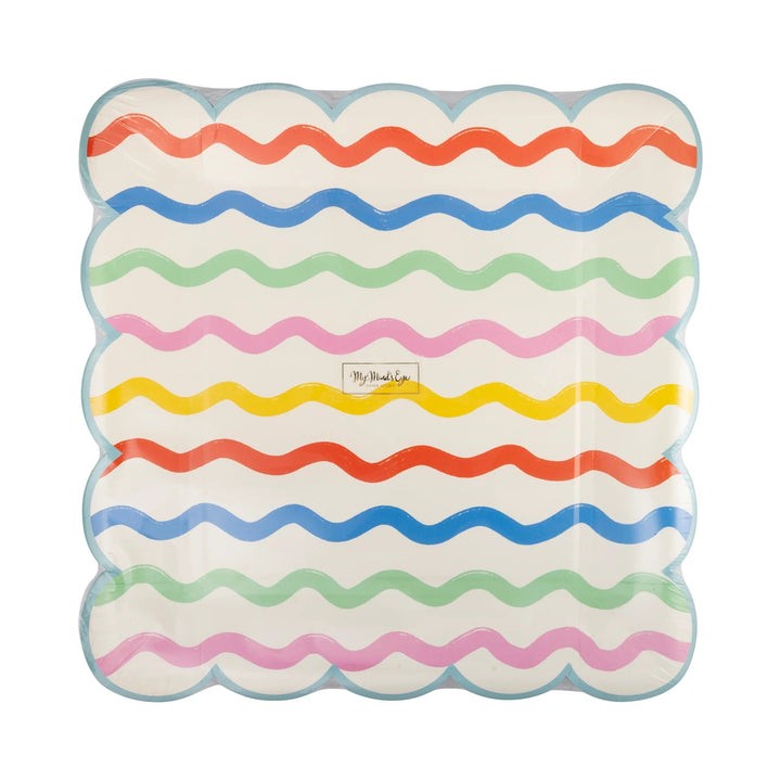 Squiggly Striped Paper Plates – 10" Colorful Party Plates with Wavy Stripe Design (8ct) - Josi James - 10 Inch Plate