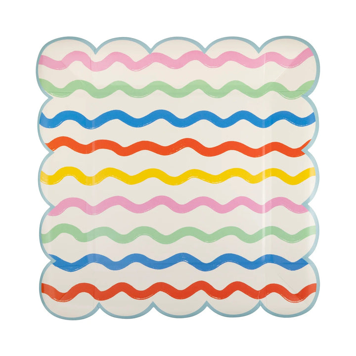 Squiggly Striped Paper Plates – 10" Colorful Party Plates with Wavy Stripe Design (8ct) - Josi James - 10 Inch Plate
