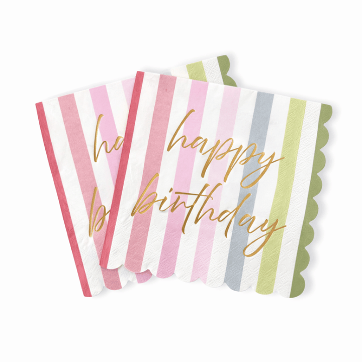 Striped Scalloped Happy Birthday Plate, 12pcs - Josi James - Large Napkins