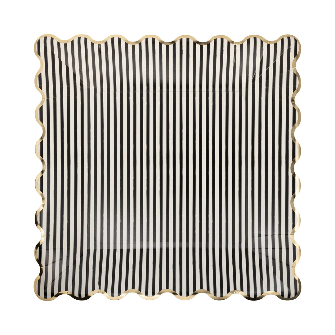 Striped Scalloped Paper Plates – Graduation Party Pack (8pcs) - Josi James - 11 Inch Plate