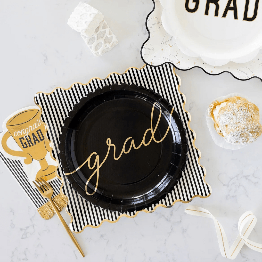Striped Scalloped Paper Plates – Graduation Party Pack (8pcs) - Josi James - 11 Inch Plate