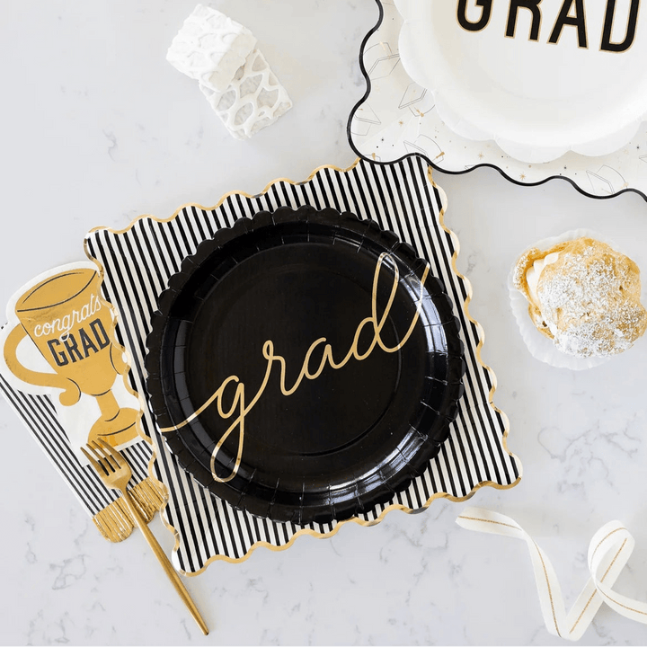 Striped Scalloped Paper Plates – Graduation Party Pack (8pcs) - Josi James - 11 Inch Plate