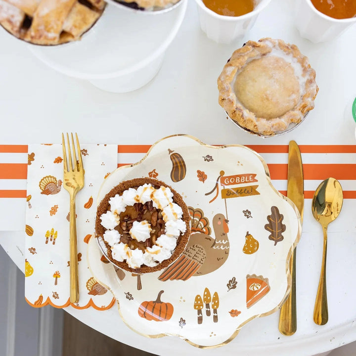 Thanksgiving Icons Paper Plates – Gold Foil 10" Plates (8pcs) - Josi James - 10 Inch Plate