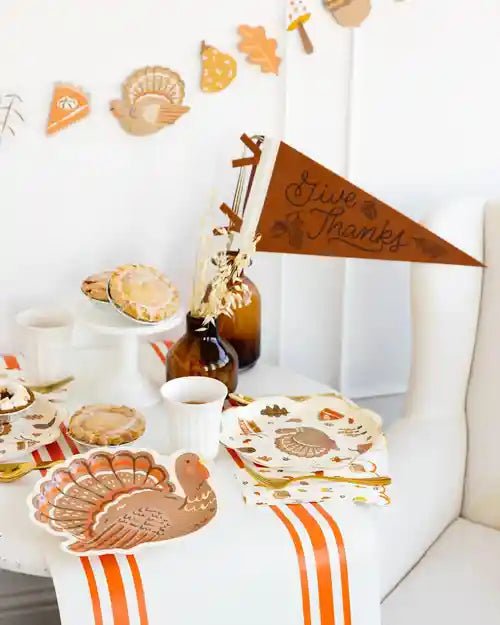 Thanksgiving Icons Paper Plates – Gold Foil 10" Plates (8pcs) - Josi James - 10 Inch Plate