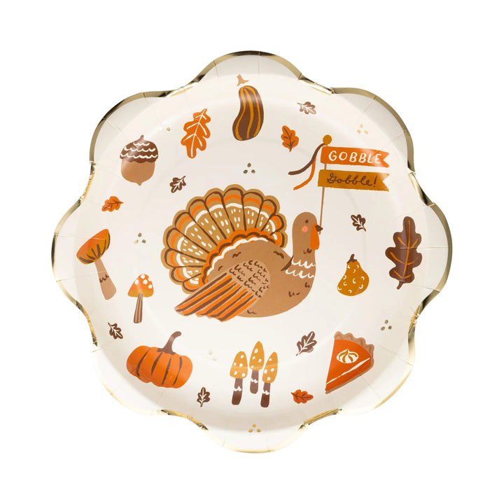 Thanksgiving Icons Paper Plates – Gold Foil 10" Plates (8pcs) - Josi James - 10 Inch Plate