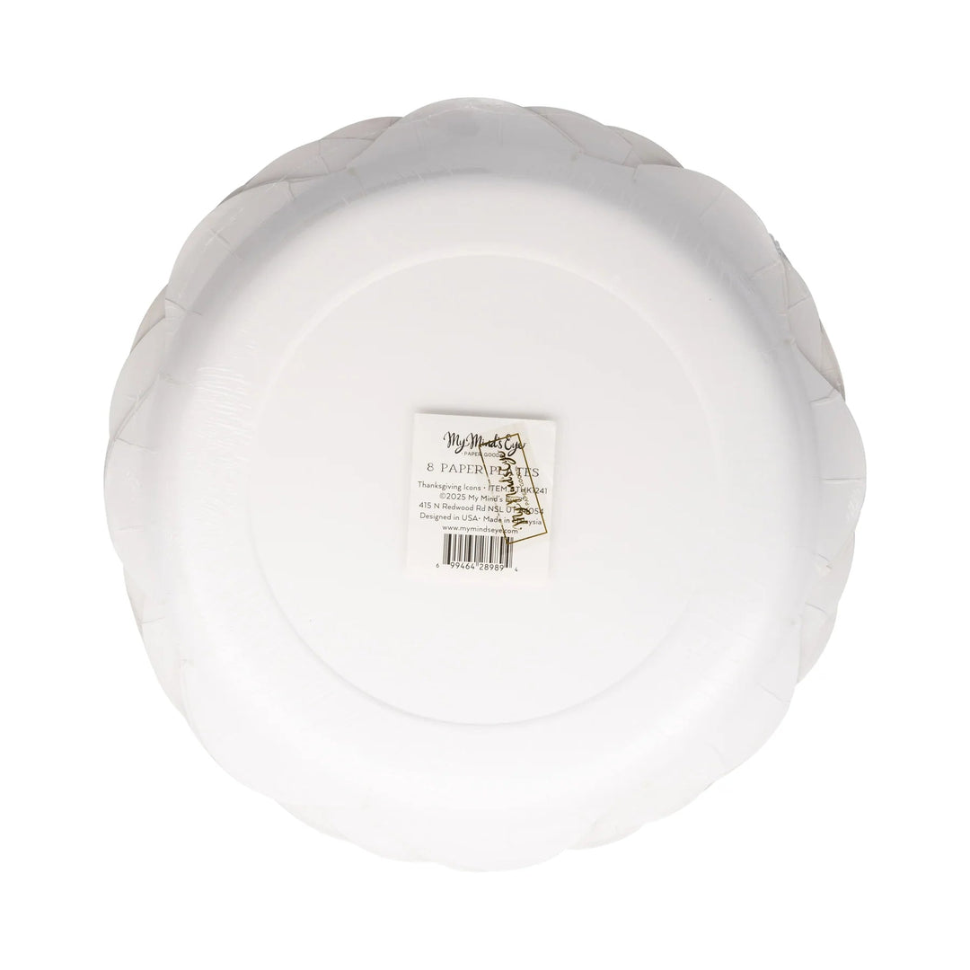 Thanksgiving Icons Paper Plates – Gold Foil 10" Plates (8pcs) - Josi James - 10 Inch Plate