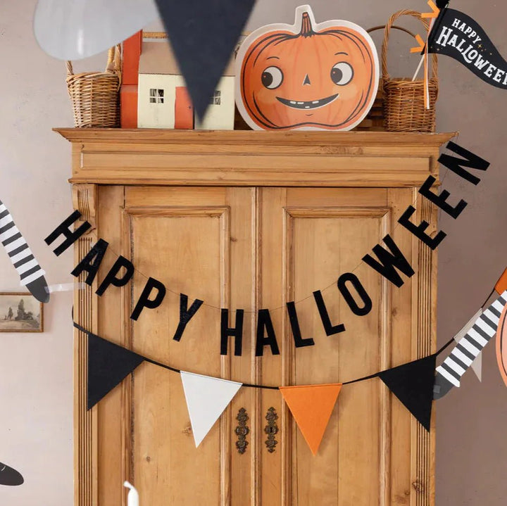 Velvet Puffy Happy Halloween Banner | Luxe Halloween Decor - Josi James - Banners