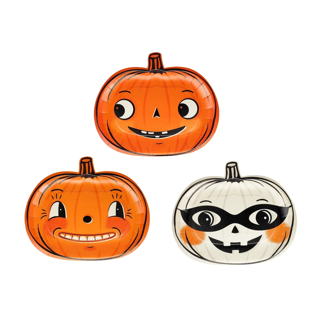 Vintage Pumpkin Halloween Plates – Set of 9 (3 Designs) - Josi James - Die Cut Plate