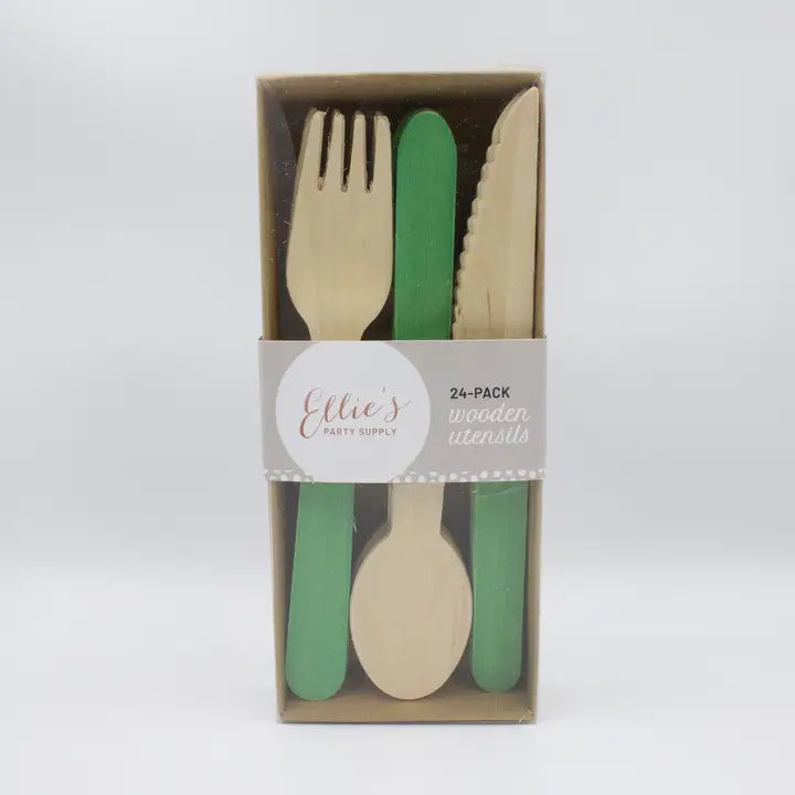 Green Wooden Utensil Set - 24pcs
